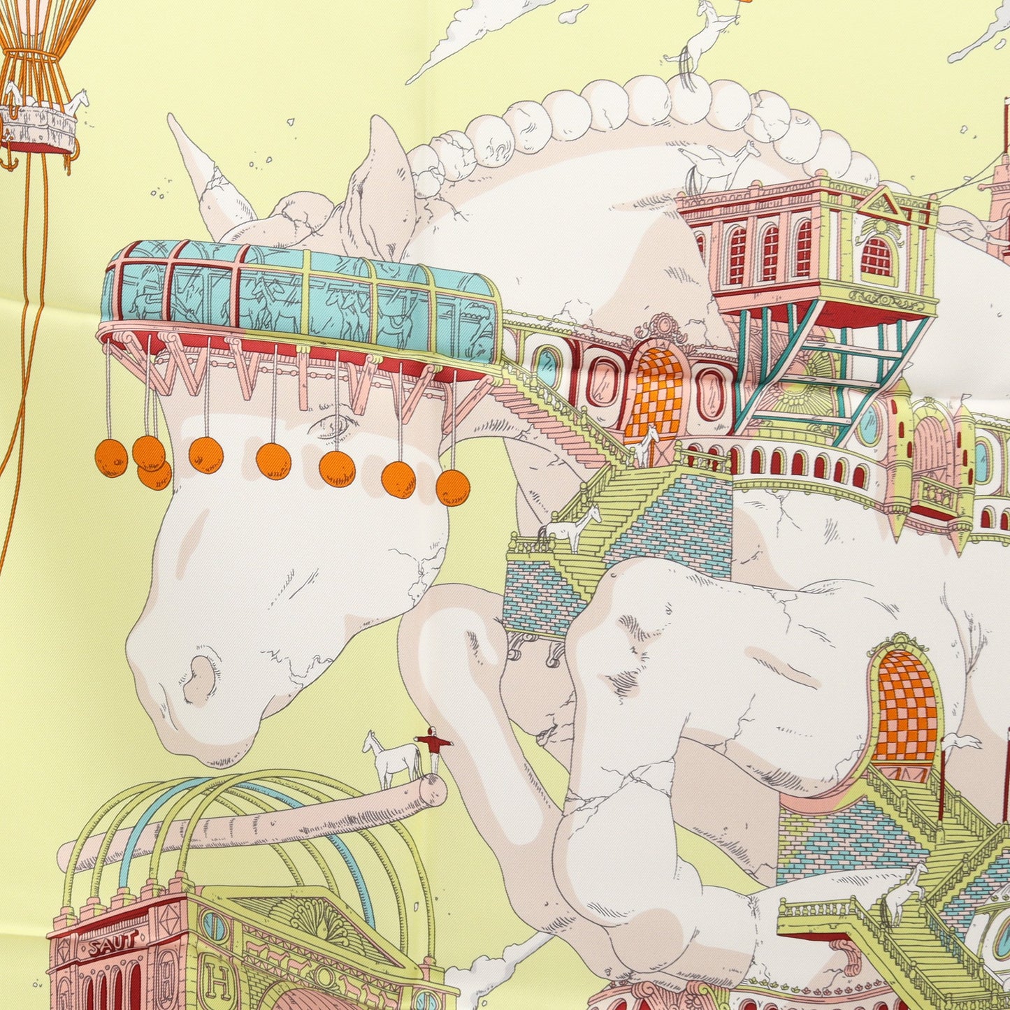 カレ90 HIPPOPOLIS スカーフ シルク ライトイエロー マルチカラー エルメス