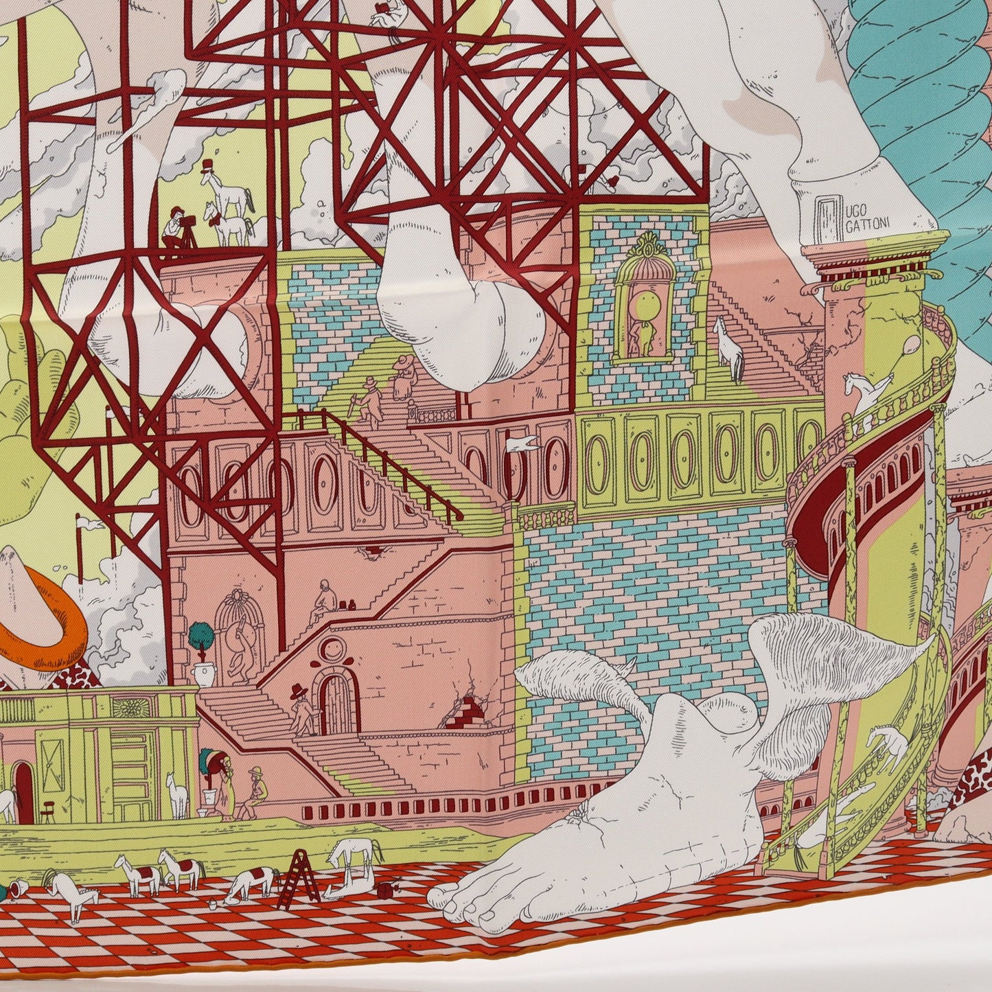 カレ90 HIPPOPOLIS スカーフ シルク ライトイエロー マルチカラー エルメス