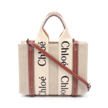 WOODY ウッディ スモール 2WAY ハンドバッグ キャンバス レザー ベージュ ブラウン クロエ
