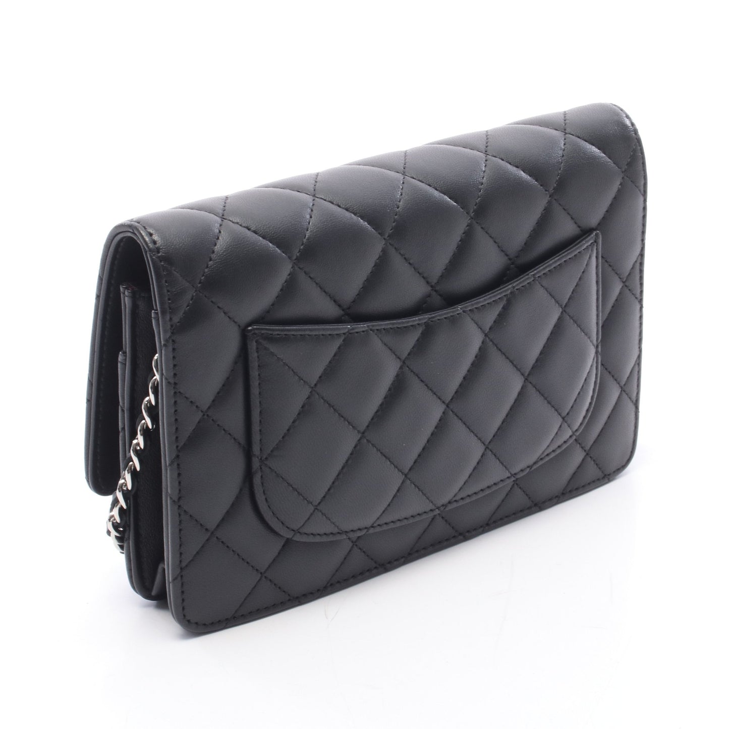 マトラッセ チェーンウォレット ラムスキン ブラック シルバー金具 シャネル