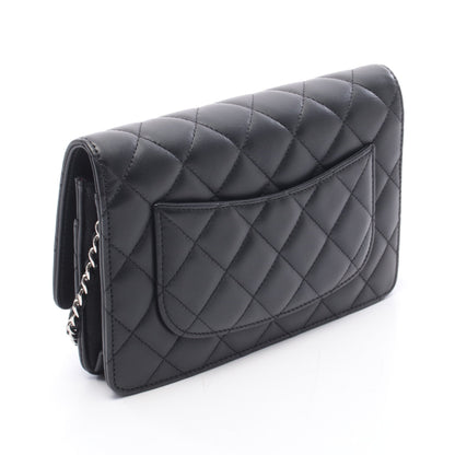 マトラッセ チェーンウォレット ラムスキン ブラック シルバー金具 シャネル