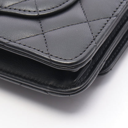 マトラッセ チェーンウォレット ラムスキン ブラック シルバー金具 シャネル