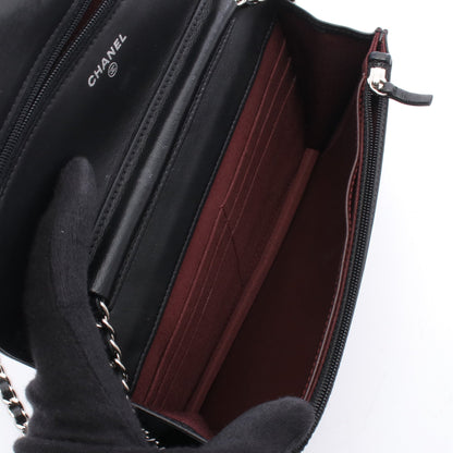 マトラッセ チェーンウォレット ラムスキン ブラック シルバー金具 シャネル