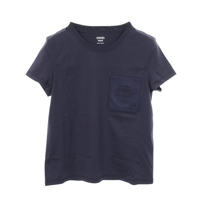 モザイク H刺繍 ポケット付き 半袖Tシャツ コットン ネイビー エルメス