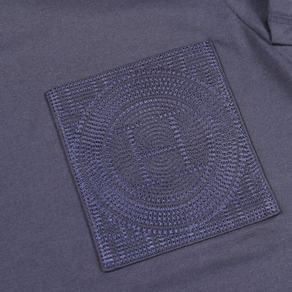 モザイク H刺繍 ポケット付き 半袖Tシャツ コットン ネイビー エルメス