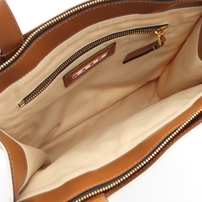 SMALL ZIPPED TOTE ハンドバッグ トートバッグ キャンバス レザー オフホワイト ブラウン マルニ