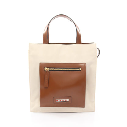 SMALL ZIPPED TOTE ハンドバッグ トートバッグ キャンバス レザー オフホワイト ブラウン マルニ