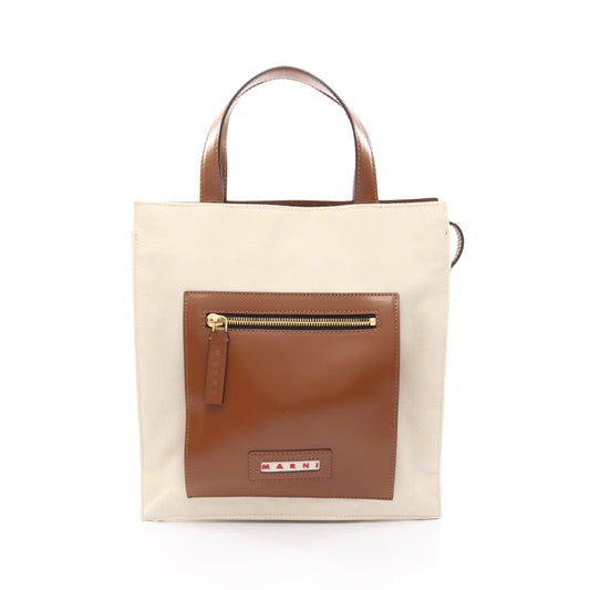 SMALL ZIPPED TOTE ハンドバッグ トートバッグ キャンバス レザー オフホワイト ブラウン マルニ