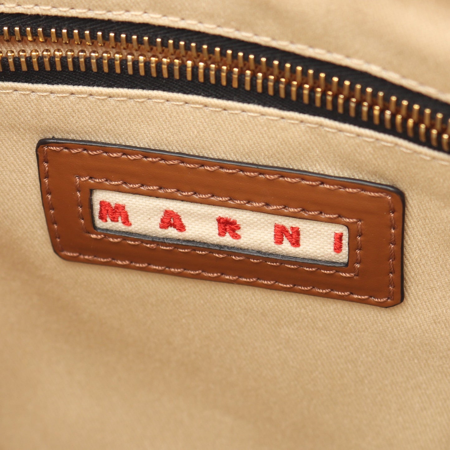 SMALL ZIPPED TOTE ハンドバッグ トートバッグ キャンバス レザー オフホワイト ブラウン マルニ