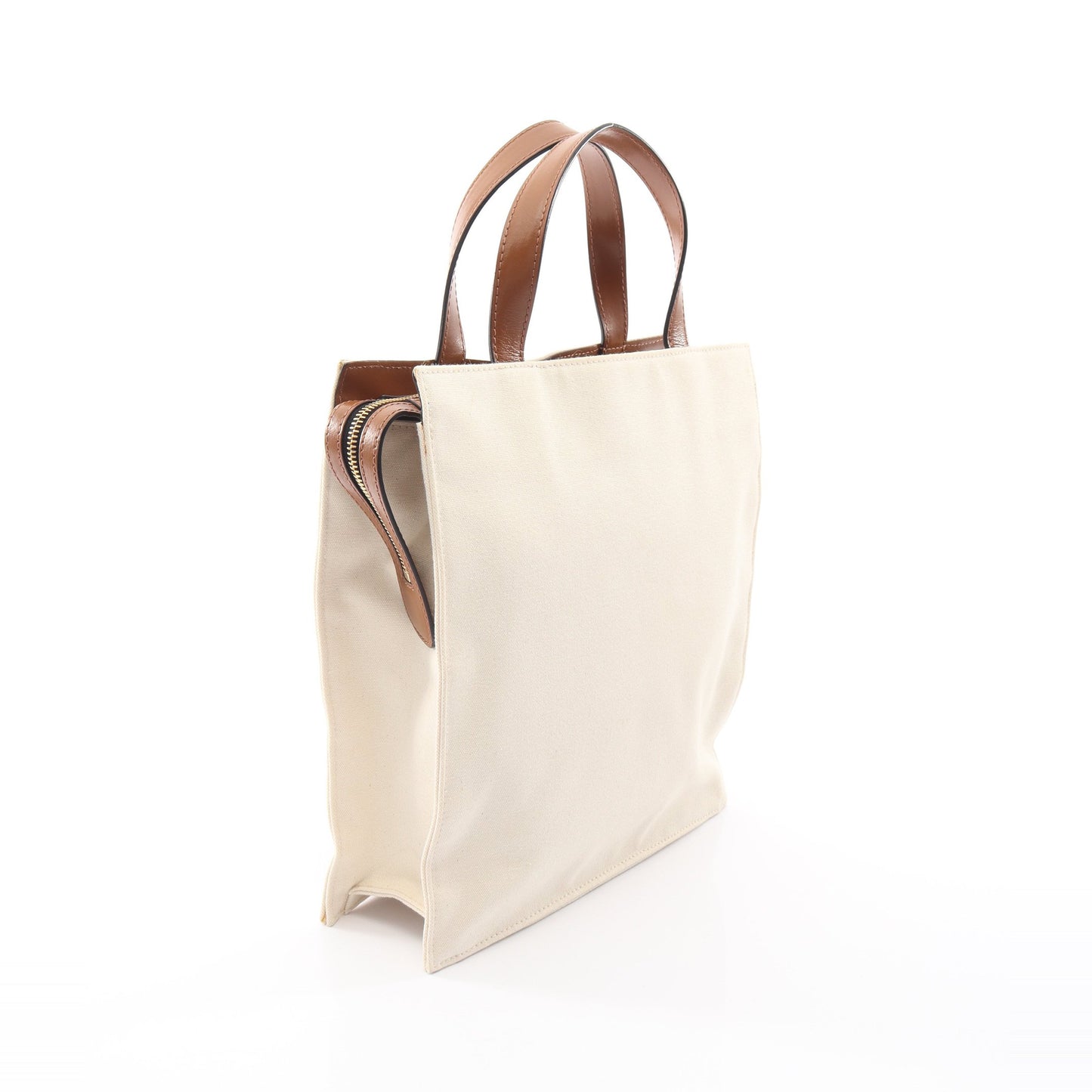SMALL ZIPPED TOTE ハンドバッグ トートバッグ キャンバス レザー オフホワイト ブラウン マルニ