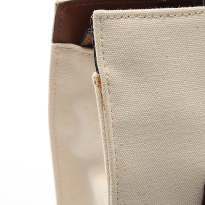 SMALL ZIPPED TOTE ハンドバッグ トートバッグ キャンバス レザー オフホワイト ブラウン マルニ