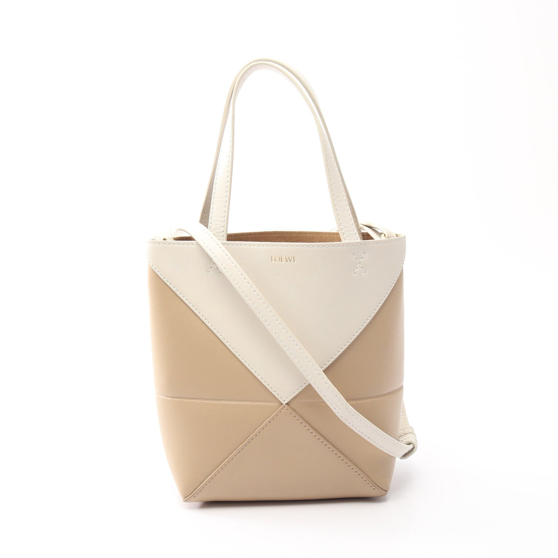パズルフォルド ミニ 2WAY ハンドバッグ レザー ベージュ アイボリー ロエベ バッグ LOEWE