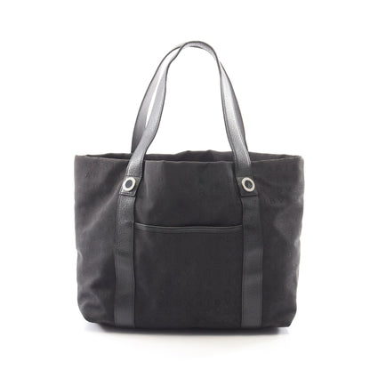 ロゴマニア ハンドバッグ トートバッグ キャンバス レザー ブラック ブルガリ バッグ BVLGARI