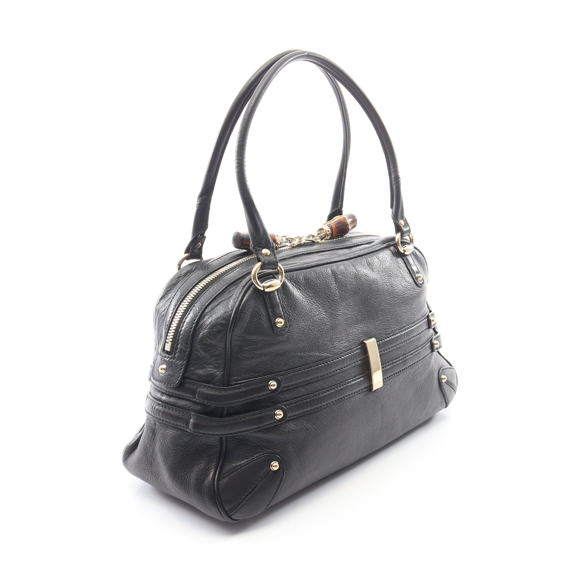 バンブー ホースビット ハンドバッグ レザー ブラック グッチ バッグ GUCCI