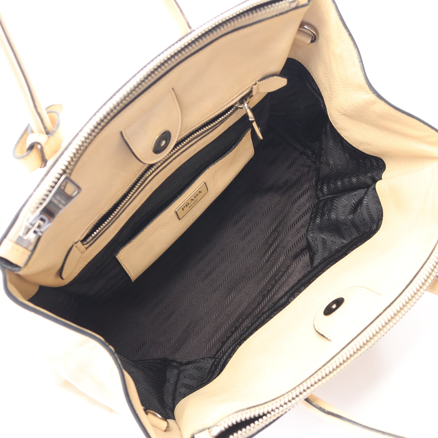 トライアングルロゴ 2WAY ハンドバッグ トートバッグ レザー ベージュ プラダ バッグ PRADA