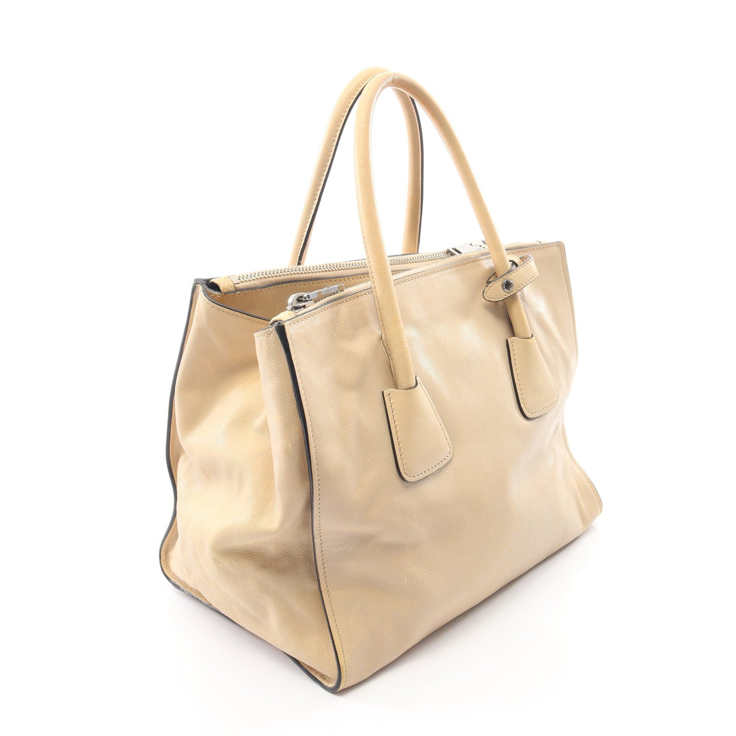 トライアングルロゴ 2WAY ハンドバッグ トートバッグ レザー ベージュ プラダ バッグ PRADA