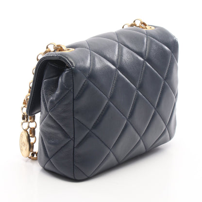 マトラッセ チェーンショルダーバッグ ラムスキン ネイビー ゴールド金具 シャネル バッグ CHANEL