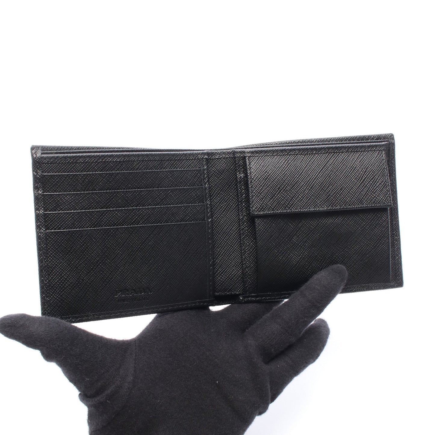 SASAFFIANO TRIANG 二つ折り財布 サフィアーノレザー ブラック プラダ