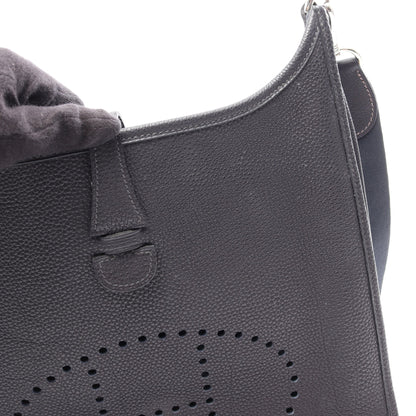 エヴリン 1 アン PM ブルーインディゴ ショルダーバッグ トゴ ネイビー シルバー金具 □F刻印 エルメス