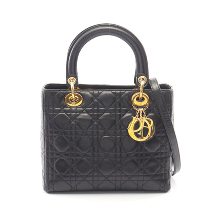 LADY DIOR レディディオール カナージュ 2WAY ハンドバッグ レザー ブラック クリスチャンディオール