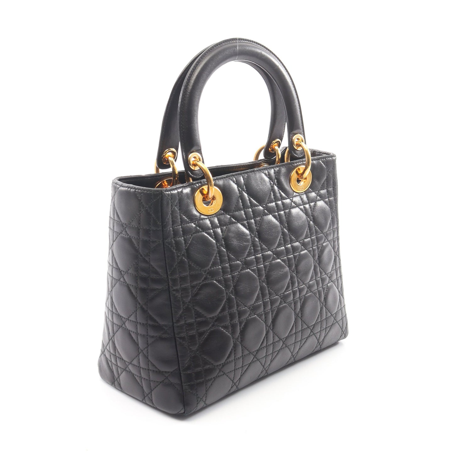 LADY DIOR レディディオール カナージュ 2WAY ハンドバッグ レザー ブラック クリスチャンディオール