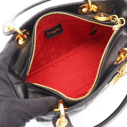 LADY DIOR レディディオール カナージュ 2WAY ハンドバッグ レザー ブラック クリスチャンディオール