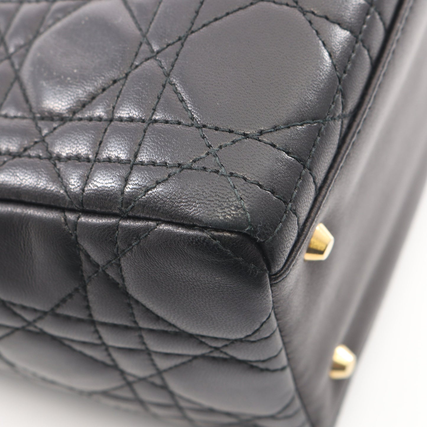 LADY DIOR レディディオール カナージュ 2WAY ハンドバッグ レザー ブラック クリスチャンディオール
