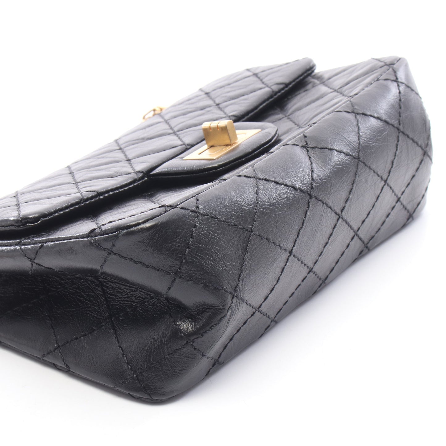 2.55 Wチェーンショルダーバッグ レザー ブラック ゴールド金具 シャネル