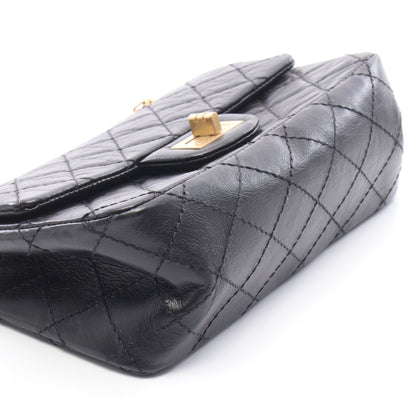 2.55 Wチェーンショルダーバッグ レザー ブラック ゴールド金具 シャネル