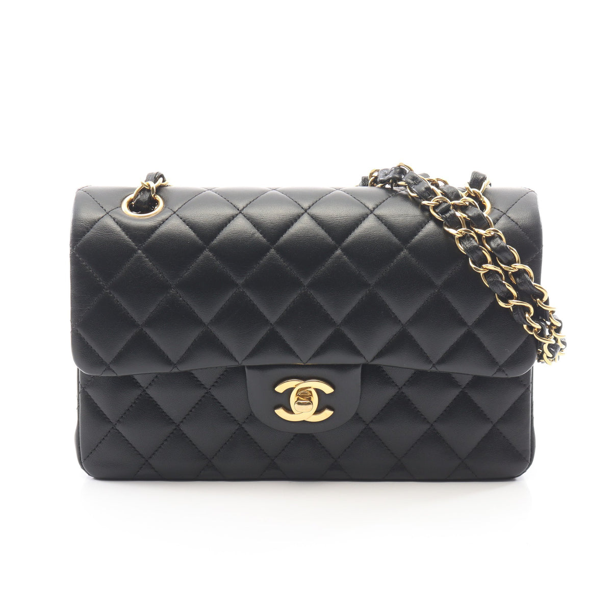 マトラッセ Wフラップ Wチェーンショルダーバッグ ラムスキン ブラック ゴールド金具 シャネル バッグ CHANEL