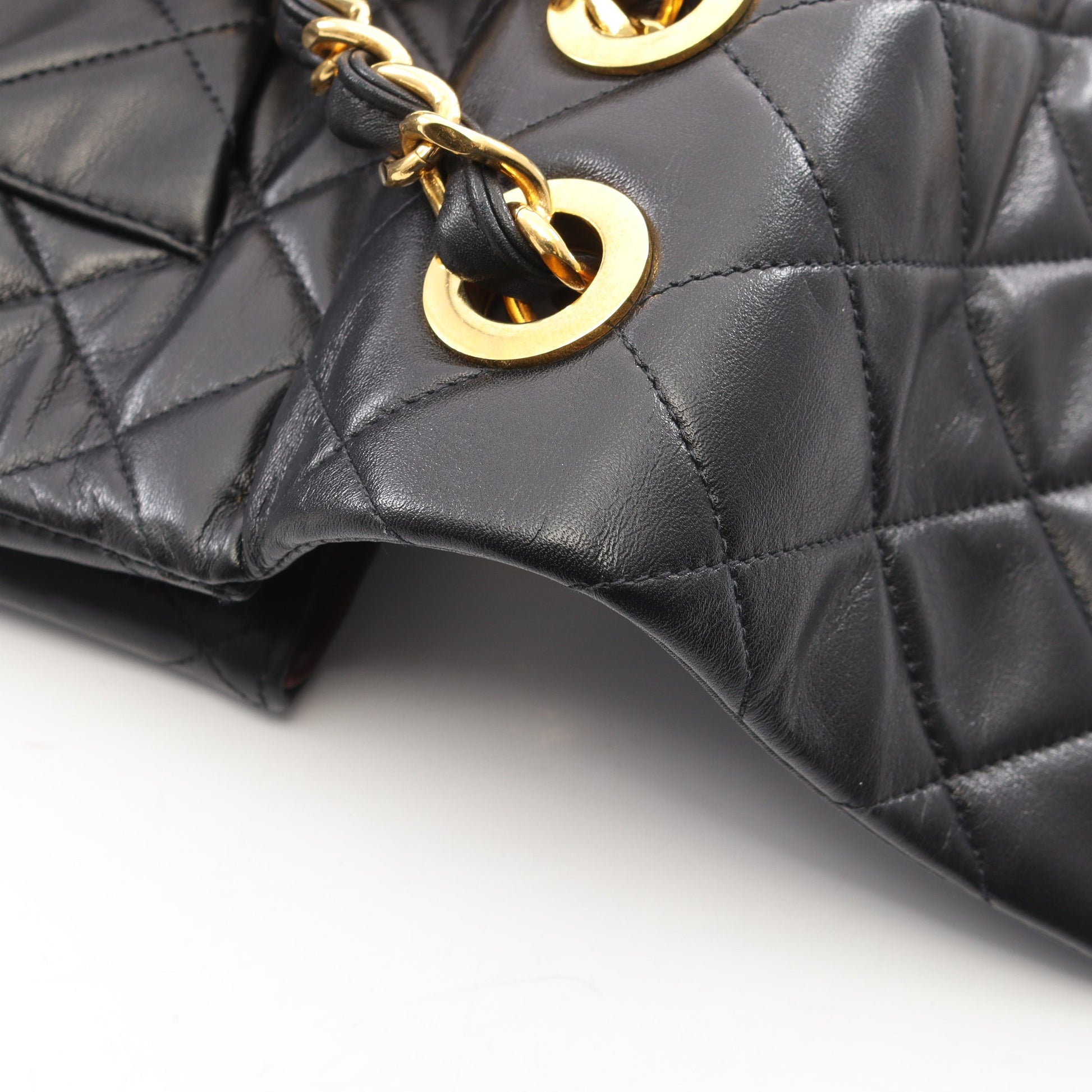 デカマトラッセ34 Wチェーンショルダーバッグ ラムスキン ブラック ゴールド金具 ヴィンテージ シャネル バッグ CHANEL