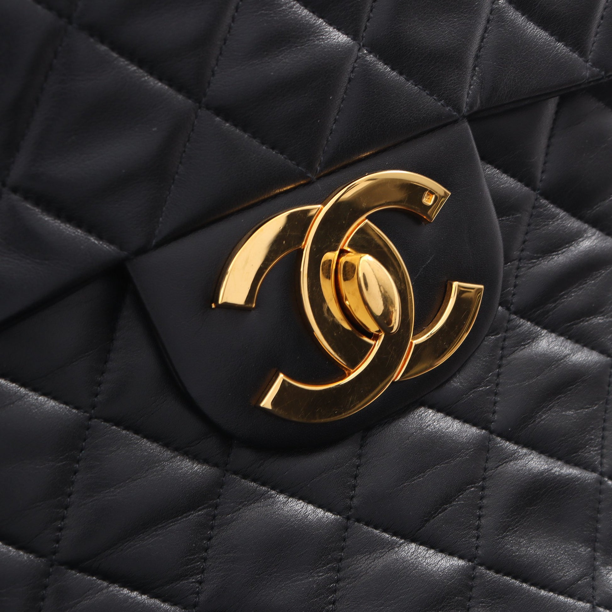 デカマトラッセ34 Wチェーンショルダーバッグ ラムスキン ブラック ゴールド金具 ヴィンテージ シャネル バッグ CHANEL