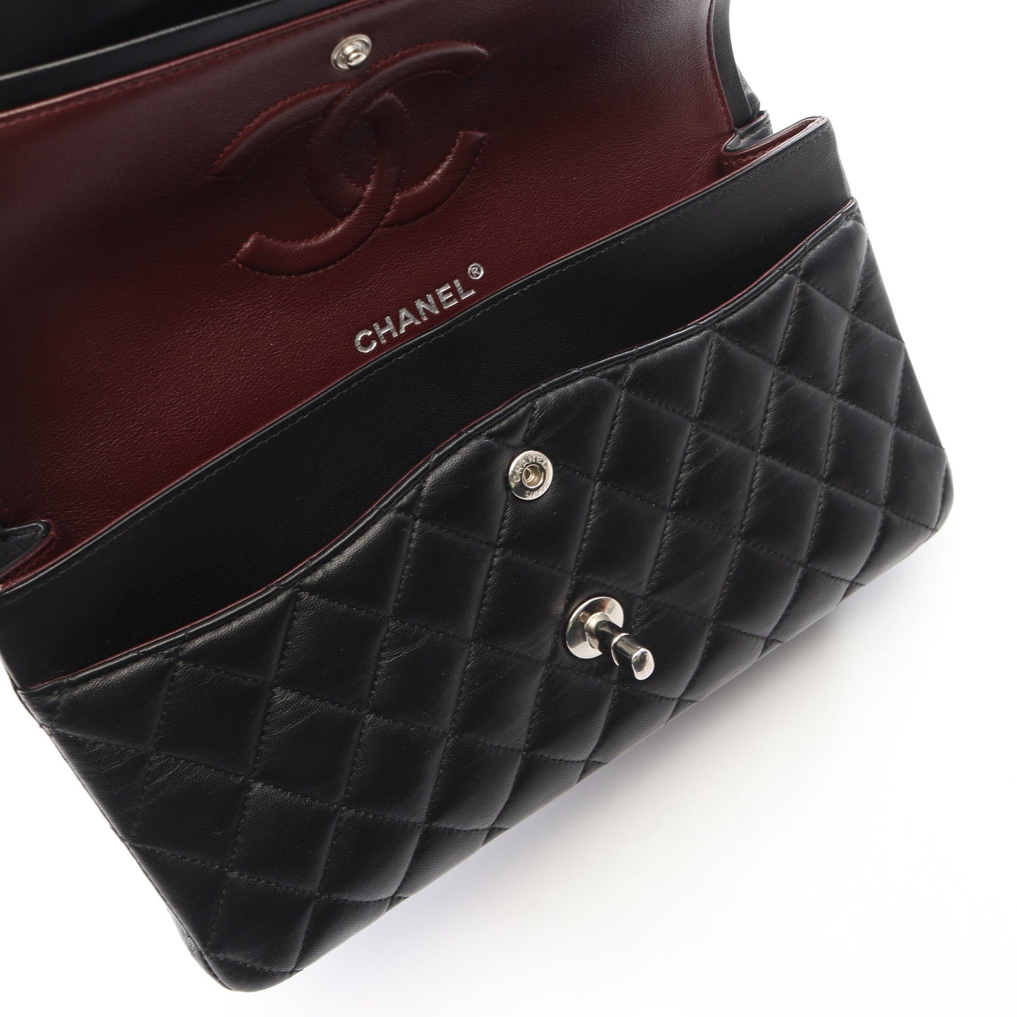 マトラッセ Wフラップ Wチェーンショルダーバッグ ラムスキン ブラック シルバー金具 シャネル バッグ CHANEL