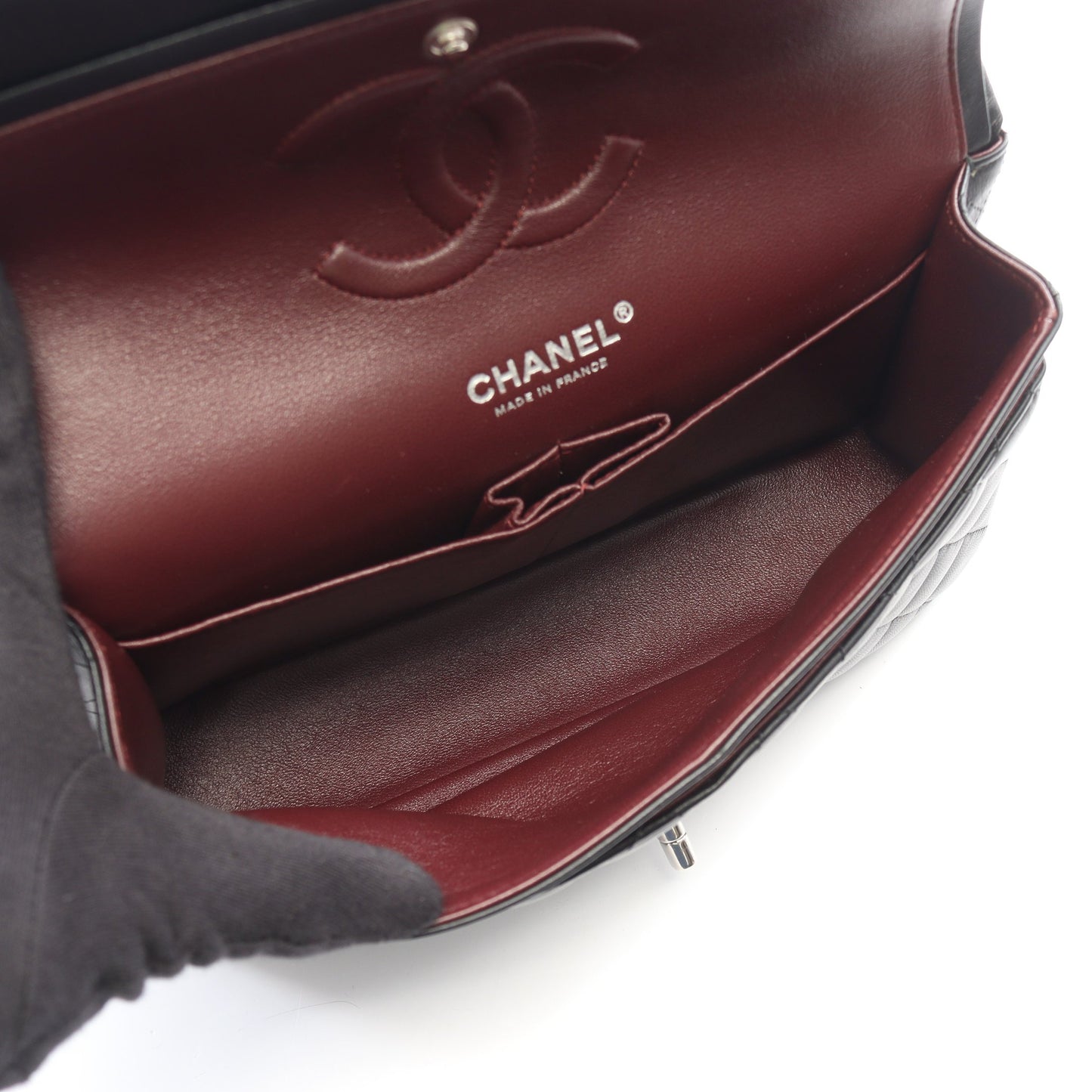 マトラッセ Wフラップ Wチェーンショルダーバッグ ラムスキン ブラック シルバー金具 シャネル バッグ CHANEL
