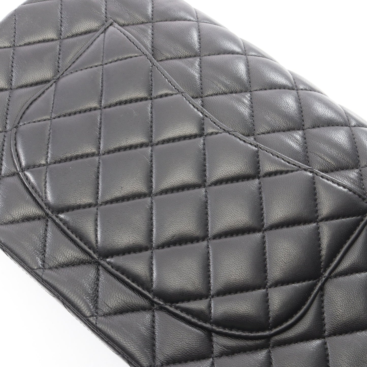 マトラッセ Wフラップ Wチェーンショルダーバッグ ラムスキン ブラック シルバー金具 シャネル バッグ CHANEL