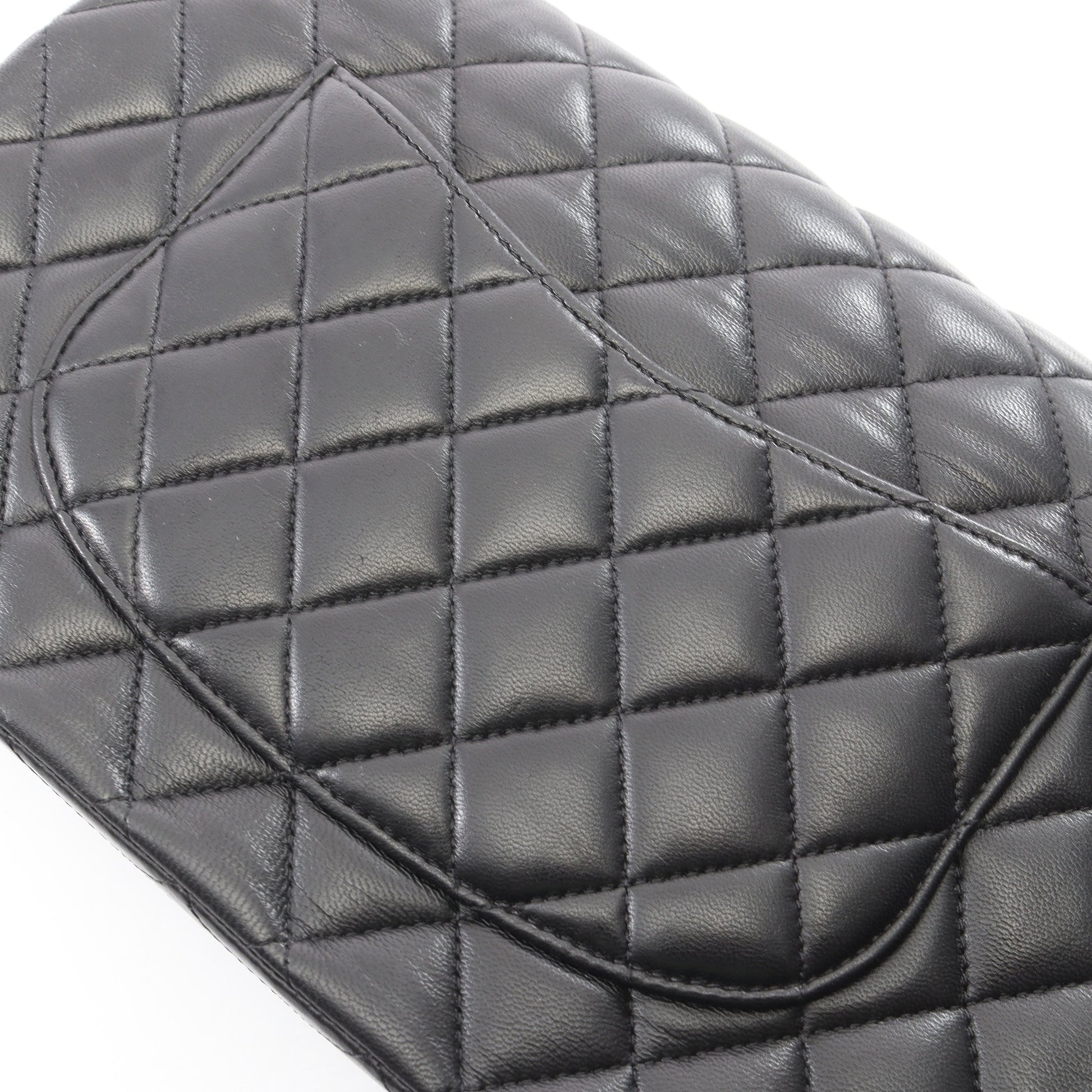 マトラッセ Wフラップ Wチェーンショルダーバッグ ラムスキン ブラック シルバー金具 シャネル バッグ CHANEL