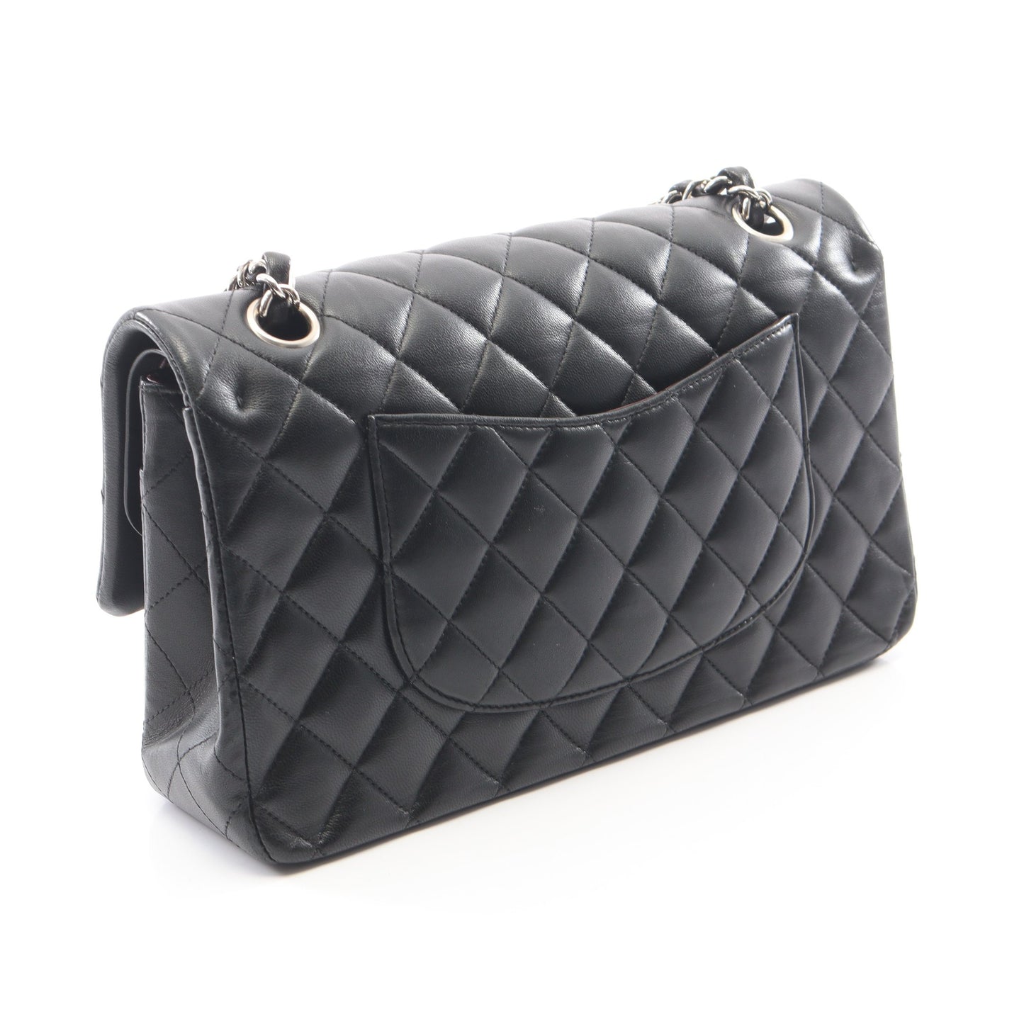 マトラッセ Wフラップ Wチェーンショルダーバッグ ラムスキン ブラック シルバー金具 シャネル バッグ CHANEL