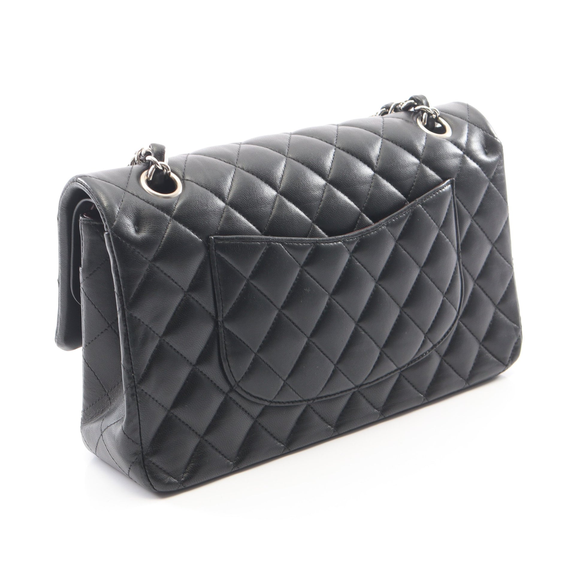 マトラッセ Wフラップ Wチェーンショルダーバッグ ラムスキン ブラック シルバー金具 シャネル バッグ CHANEL