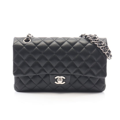 マトラッセ Wフラップ Wチェーンショルダーバッグ ラムスキン ブラック シルバー金具 シャネル バッグ CHANEL