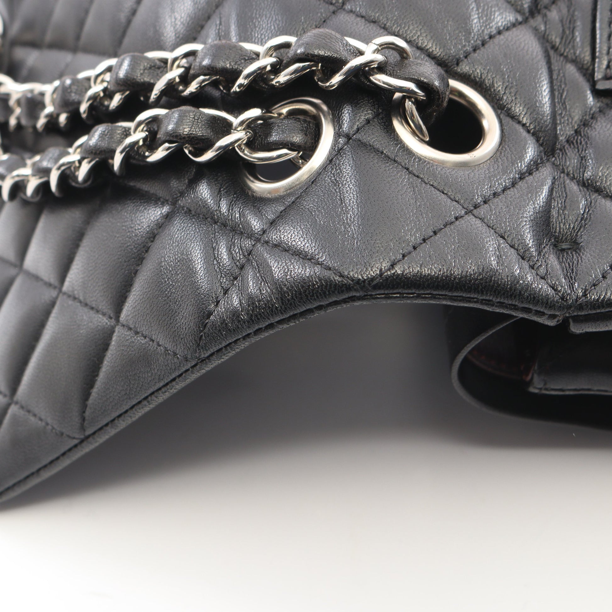マトラッセ Wフラップ Wチェーンショルダーバッグ ラムスキン ブラック シルバー金具 シャネル バッグ CHANEL