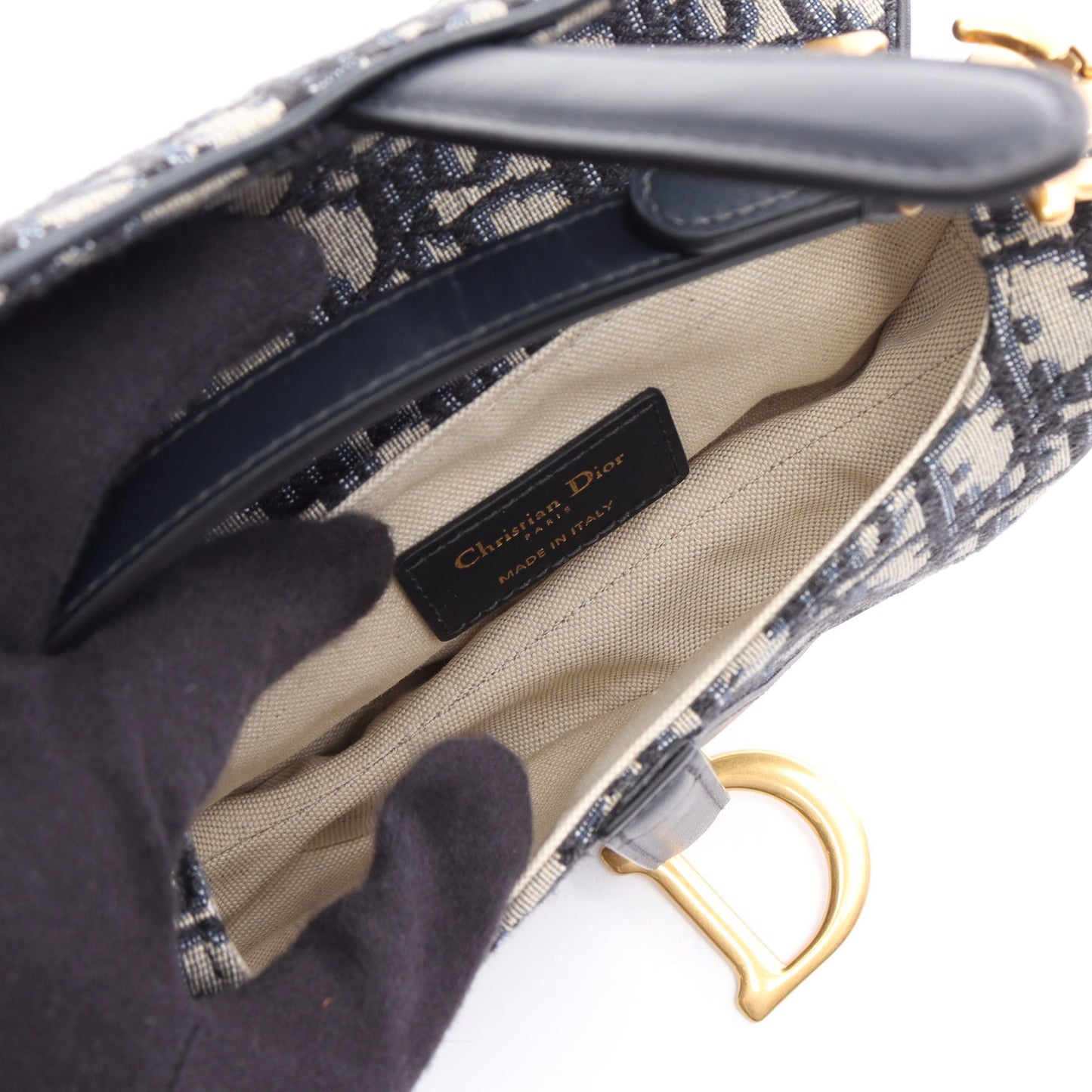 SADDLE サドル オブリーク ハンドバッグ キャンバス レザー ネイビー ベージュ クリスチャンディオール バッグ Christian Dior