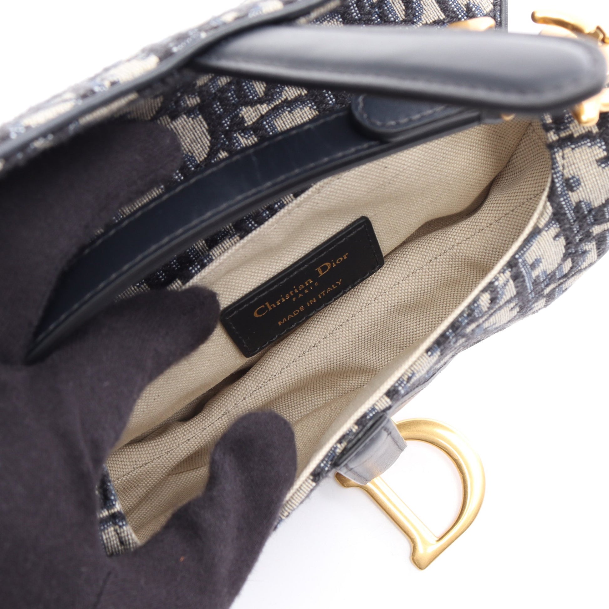 SADDLE サドル オブリーク ハンドバッグ キャンバス レザー ネイビー ベージュ クリスチャンディオール バッグ Christian Dior