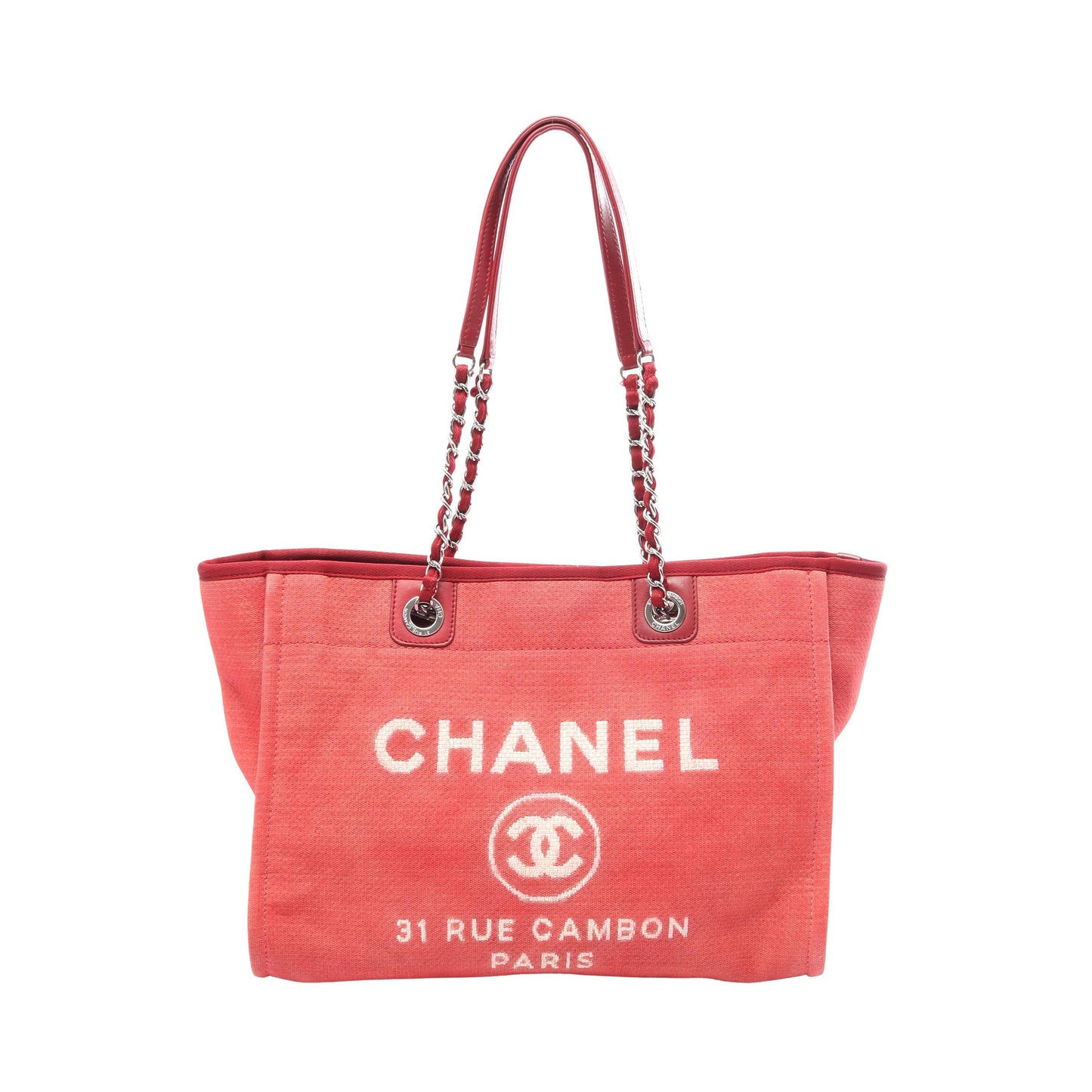 ドーヴィル チェーンショルダーバッグ チェーントートバッグ キャンバス レザー レッド ボルドー シルバー金具 シャネル バッグ CHANEL