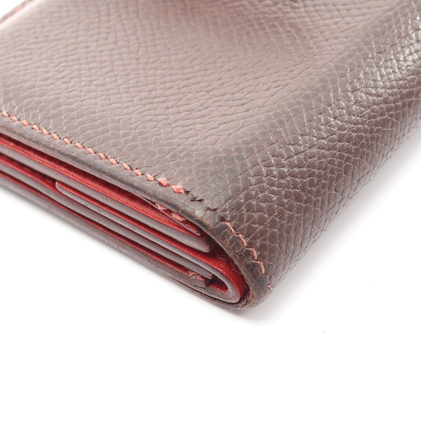 ベアンミニ ベアン ミニ エベーヌ カードケース ヴォーエプソン ダークブラウン レッド シルバー金具 □L刻印 エルメス