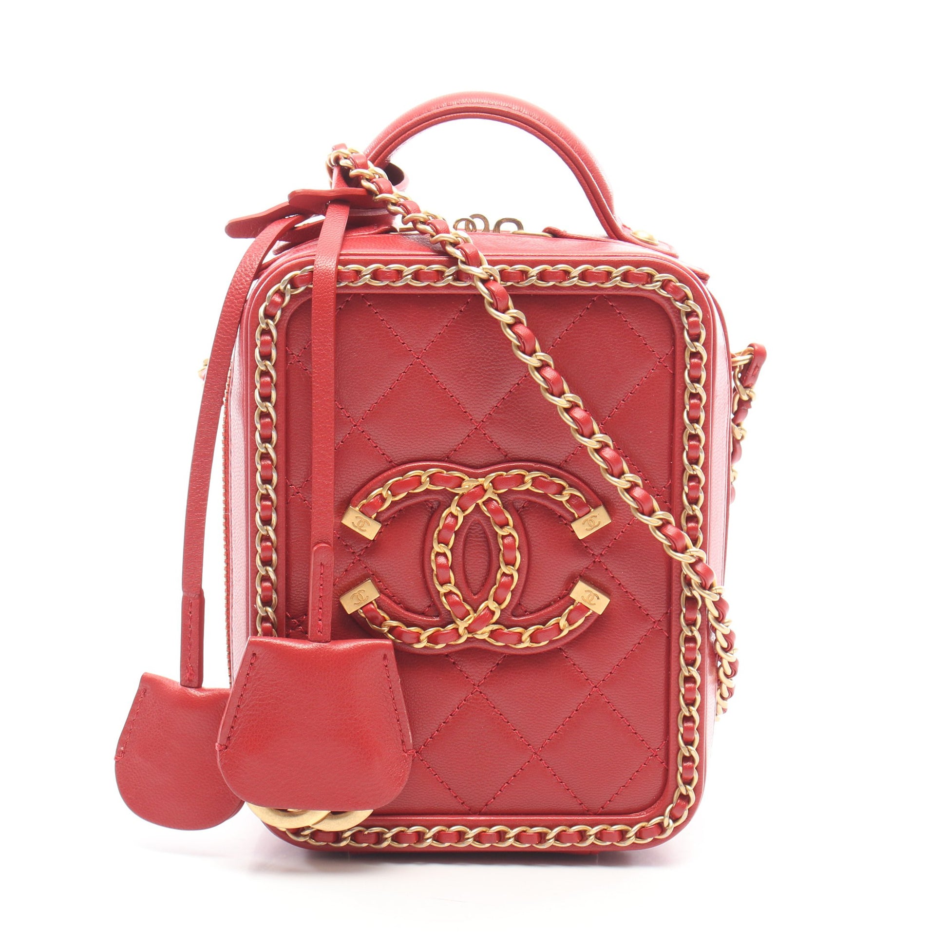 CCフィリグリー 2WAY チェーンショルダーバッグ レザー レッド ゴールド金具 シャネル バッグ CHANEL