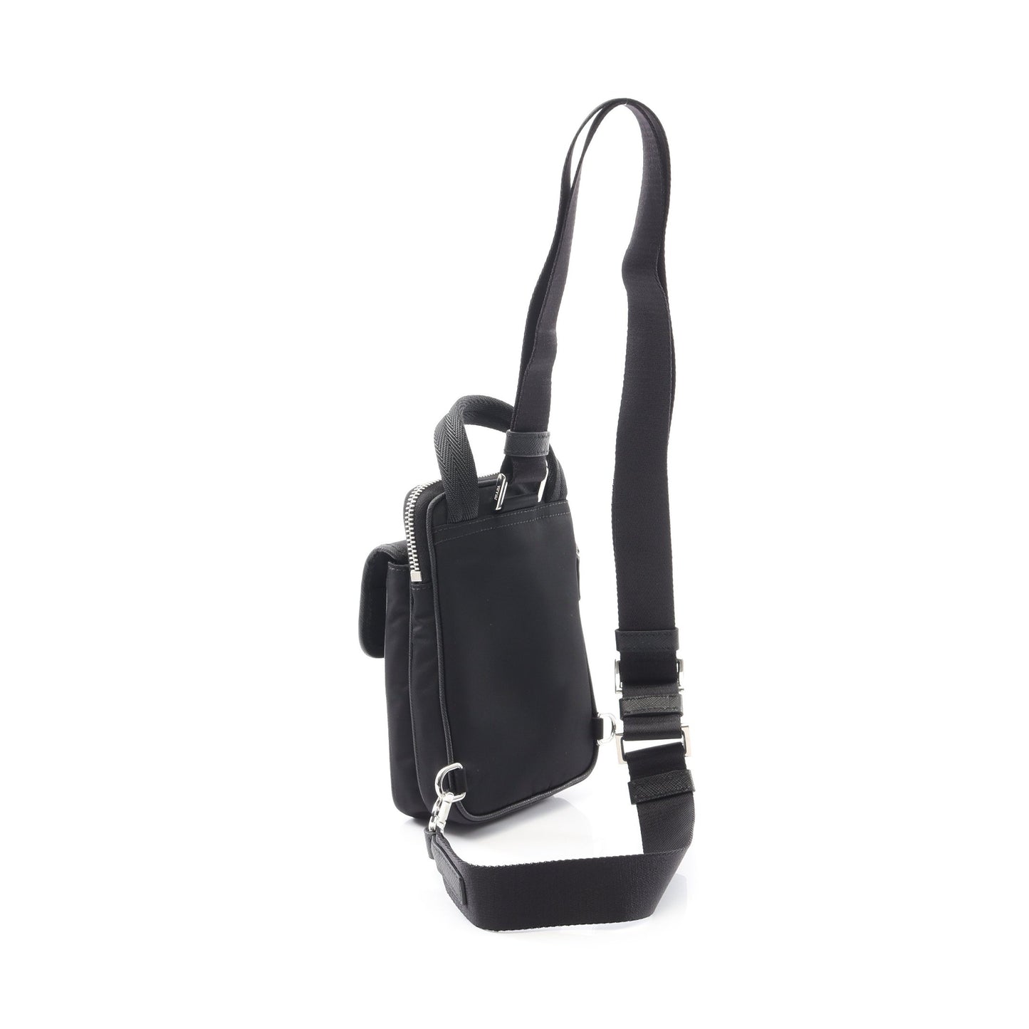 Re-Nylon スマートフォンケース ショルダーバッグ ナイロン サフィアーノレザー ブラック プラダ