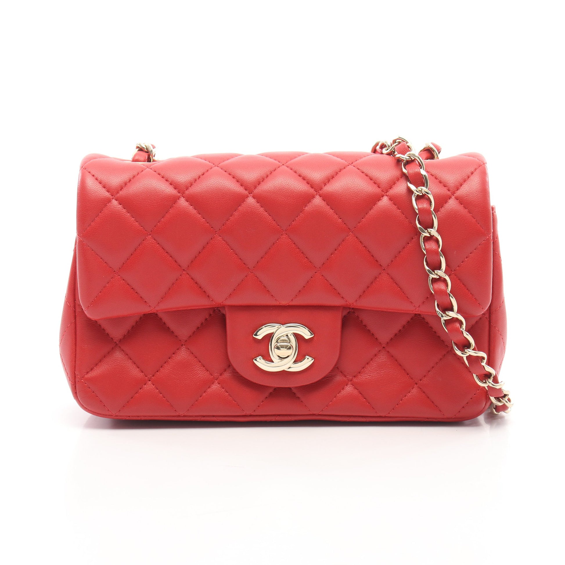 ミニマトラッセ20 チェーンショルダーバッグ ラムスキン レッド ゴールド金具 シャネル バッグ CHANEL