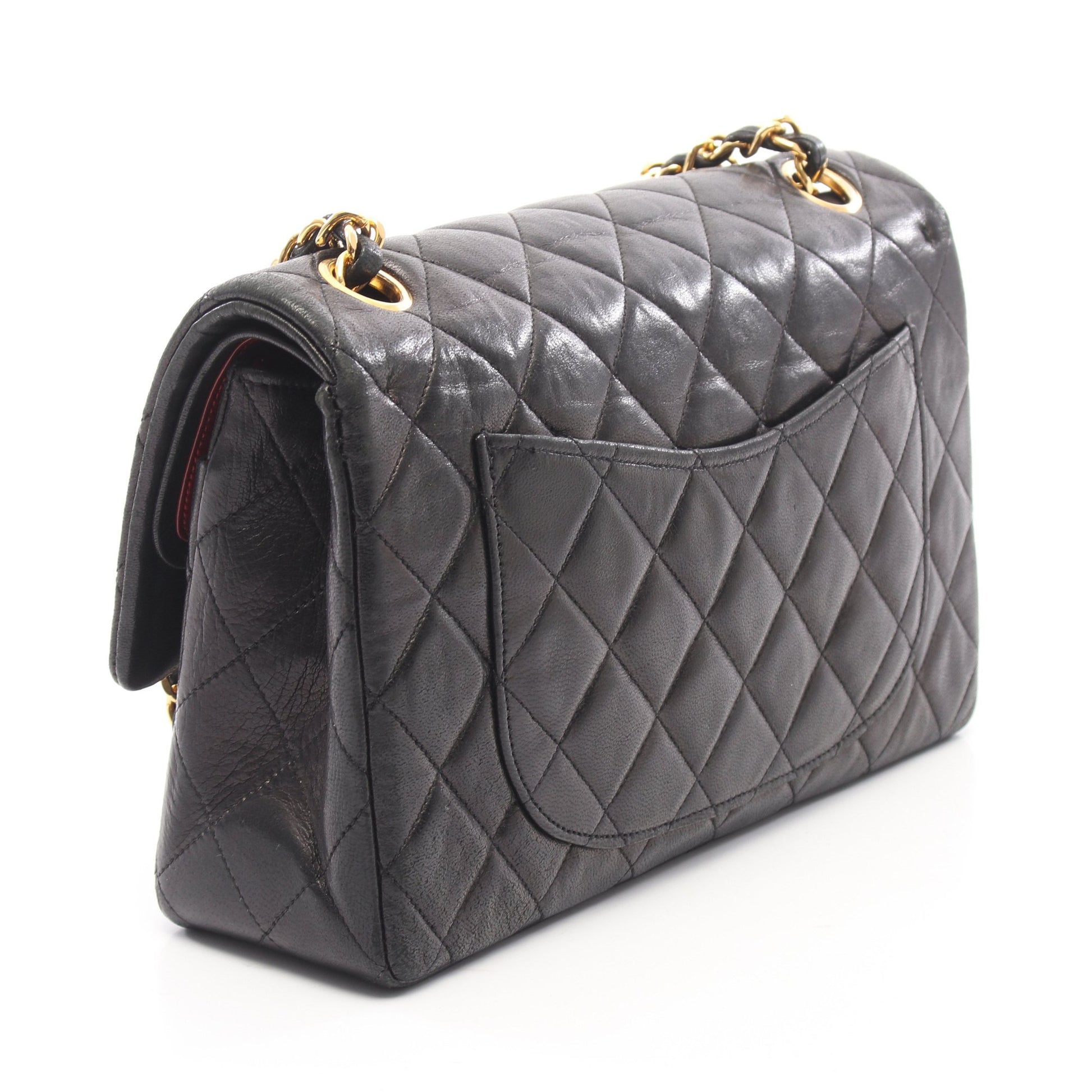マトラッセ Wフラップ Wチェーンショルダーバッグ ラムスキン ブラック ゴールド金具 シャネル バッグ CHANEL
