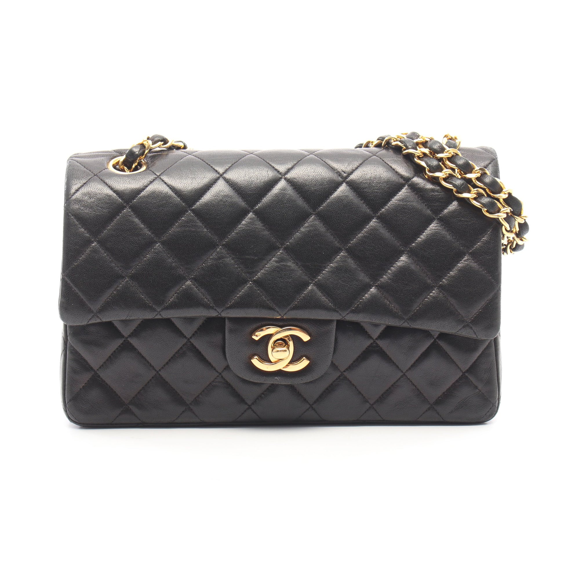 マトラッセ Wフラップ Wチェーンショルダーバッグ ラムスキン ブラック ゴールド金具 シャネル バッグ CHANEL