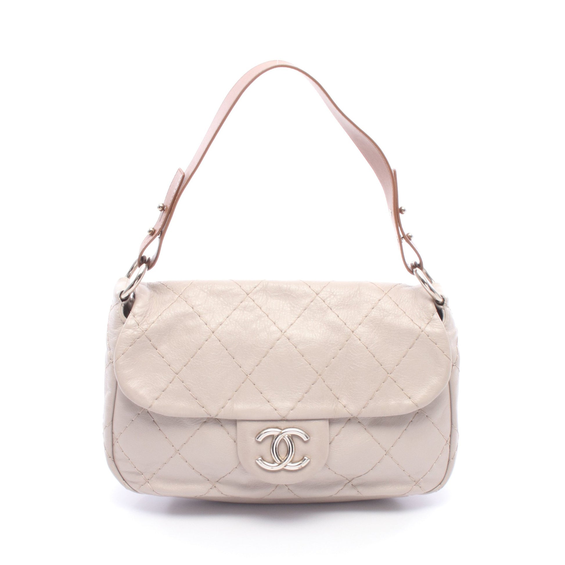 ウルトラステッチ ショルダーバッグ ワンショルダーバッグ レザー ベージュ ブラウン シルバー金具 シャネル バッグ CHANEL